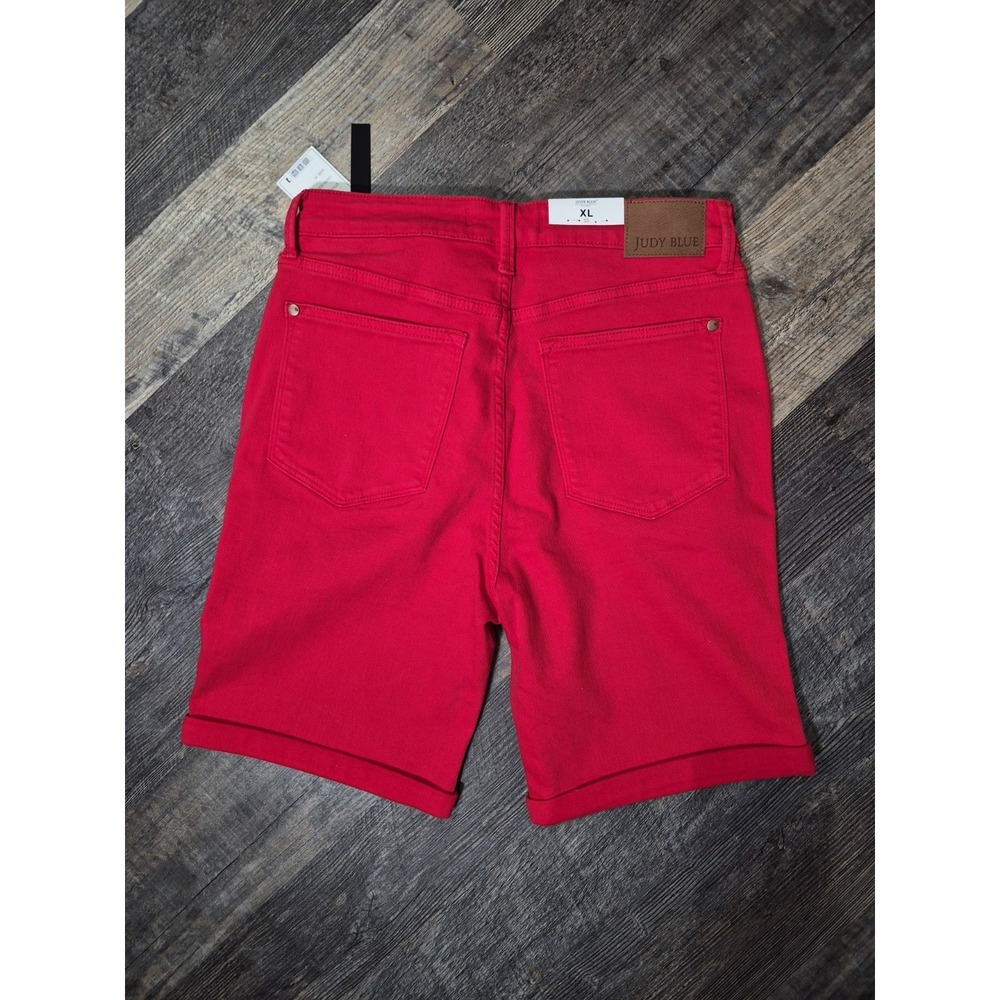 JUDY BLUE Bermuda Jean Shorts Red Women's XL High Rise Tummy Control Denim - Picture 4 of 10